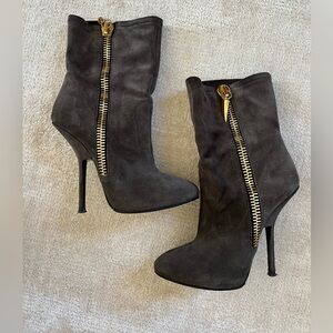 Giuseppe Zanotti Brown Suede Heeled Vera Boots Bootie Gold Zipper 38